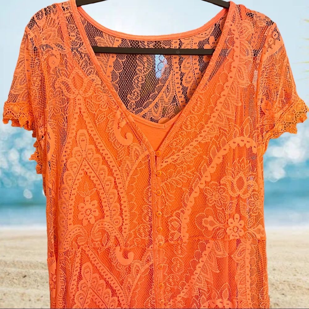 Torrid Lace Coral Button Front Skater Maxi Dress Sizes: 1XL 2XL  3XL NWT - Picture 7 of 16